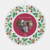 ガラスオーナメント – 当社の初めてのクリスマス – 写真/日付 (正面)