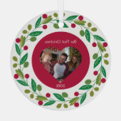 ガラスオーナメント – 当社の初めてのクリスマス – 写真/日付 (裏面)