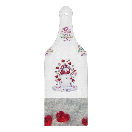 ガラスカッティングボードバレンタインデー雪だるま カッティングボード (正面)