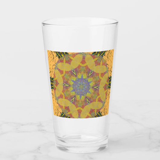 ガラスカップバラのような万華鏡のように千変万化するパターンアート,イエロー タンブラーグラス (正面)