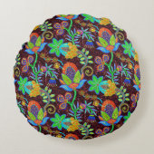 ガラスカラフルビーズルックレトロフローラデザイン2 ラウンドクッション (正面)