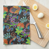 ガラスカラフルビーズルックレトロフローラデザイン キッチンタオル (四つ折り)
