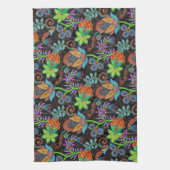 ガラスカラフルビーズルックレトロフローラデザイン キッチンタオル (縦)