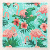 ガラスコアスターフラミンゴトロピカルパームズ ガラスコースター (正面)