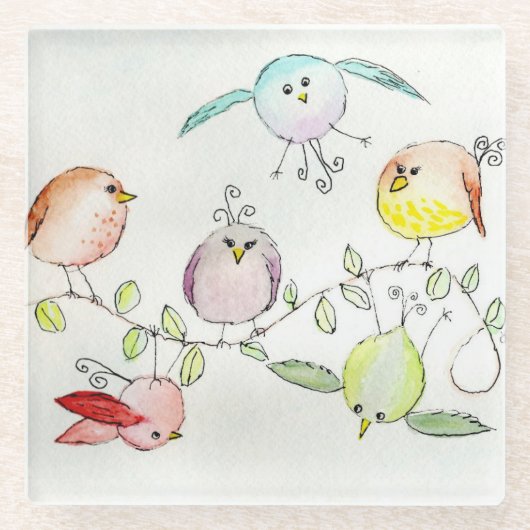 ガラスコアスター – 間抜けバーディ ガラスコースター (正面)