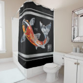 ガラスコイ魚 – シルバートリム – シャワーカーテン (インサイチュ)