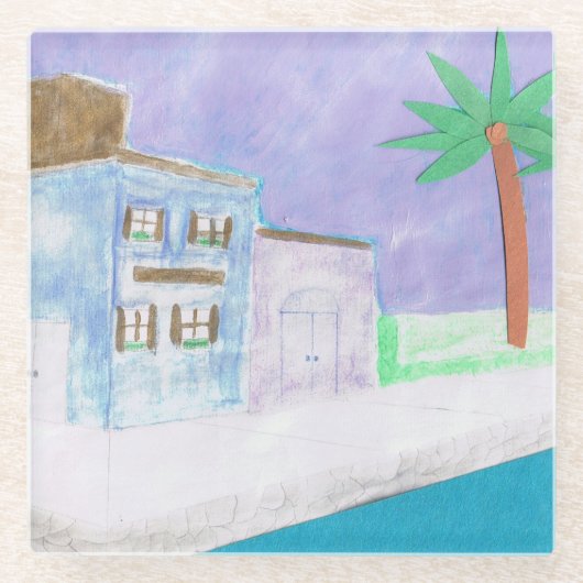 ガラスコースターと村カリブのデザイン ガラスコースター (正面)