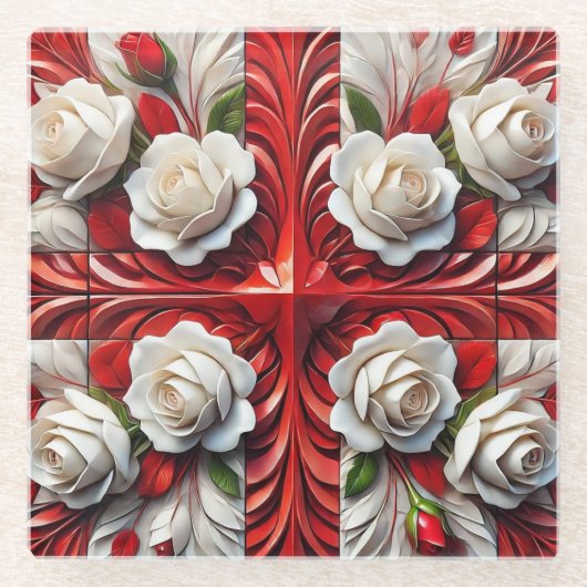 ガラスコースターと英語バラデザイン ガラスコースター (正面)