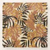 ガラスコースタートロピカルパームズプリント ガラスコースター (正面)