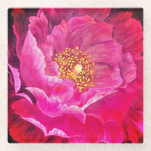 ガラスコースターピンクサボテンバラ ガラスコースター (正面)