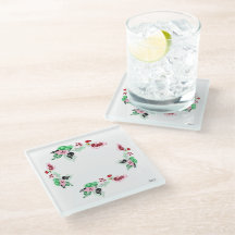 ガラスコースター：つる植物付きバラ