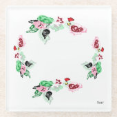 ガラスコースター：つる植物付きバラ ガラスコースター (正面)