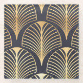 ガラスコースター – アールデコ金ゴールドブラックファンデザイン (正面)