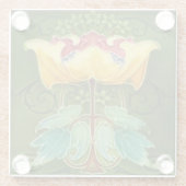 ガラスコースター - イエローフローラルアートヌーボー (裏面)