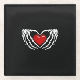 ガラスコースター、スケルトンハンドのまわりにハート ガラスコースター