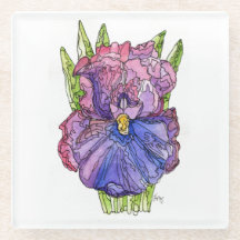 ガラスコースター – パープルアイリス水彩