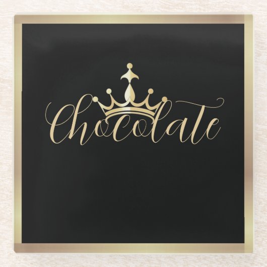 ガラスコースター/金ゴールドチョコレート/SQR ガラスコースター (正面)