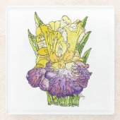 ガラスコースター – 黄色と紫の虹彩水色 (正面)