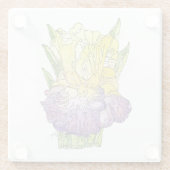 ガラスコースター – 黄色と紫の虹彩水色 (裏面)