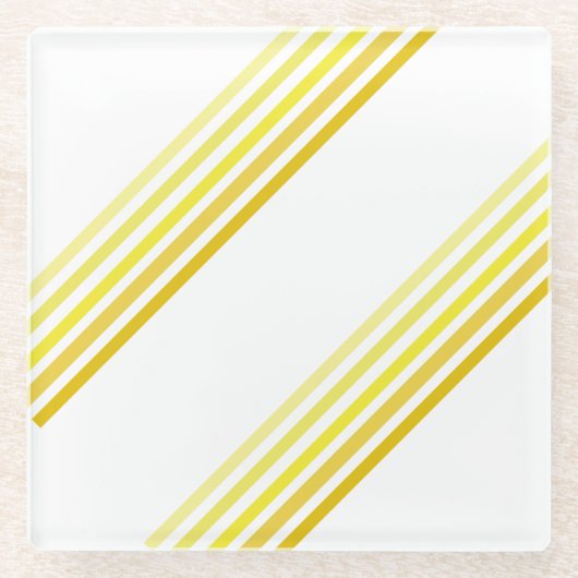 ガラスコースター – 黄色対角線の色ストライプ色 (正面)