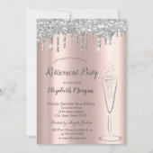 ガラスシルバーグリッタードロップバラ金ゴールド退職 招待状 (正面)