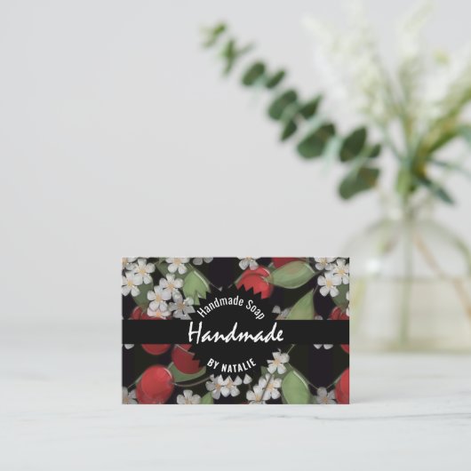 ガラスタイル3D液体さくらんぼと花開花花 名刺 (スタンド正面)