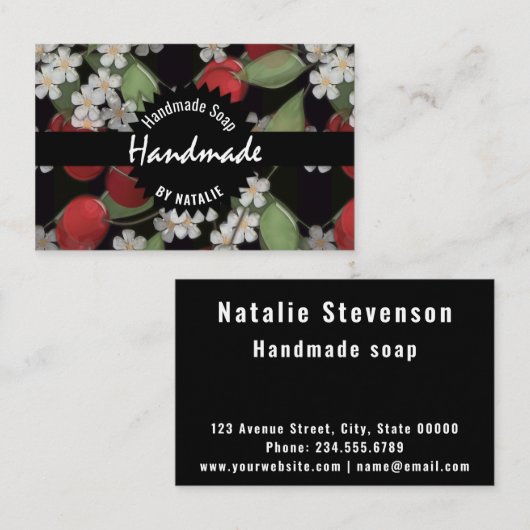 ガラスタイル3D液体さくらんぼと花開花花 名刺 (正面/裏面)