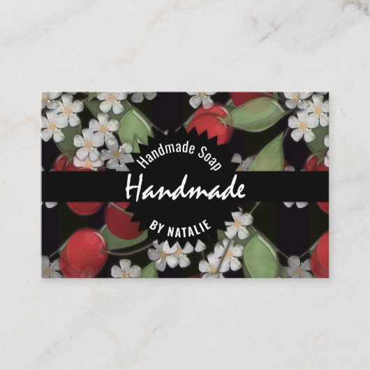 ガラスタイル3D液体さくらんぼと花開花花 名刺 (正面)