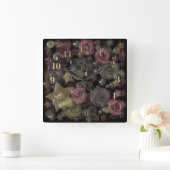 ガラスタイル3D液体バラと星 スクエア壁時計 (ホーム)