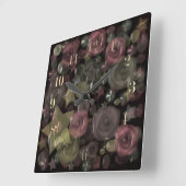 ガラスタイル3D液体バラと星 スクエア壁時計 (傾斜)