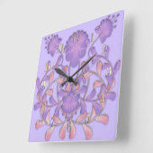ガラスタイル3D液体紫の花gzhel スクエア壁時計 (傾斜)