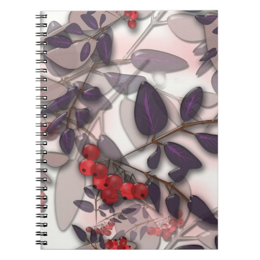 ガラスタイル3D液体葉製品とローワンベリー ノートブック (正面)