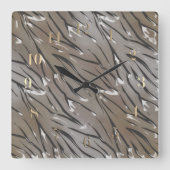 ガラスタイル3D液状タイガーゼブラ皮レザー スクエア壁時計 (正面)