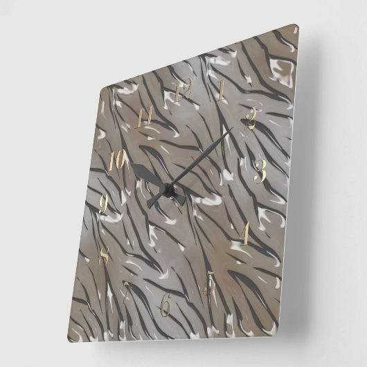 ガラスタイル3D液状タイガーゼブラ皮レザー スクエア壁時計 (傾斜)