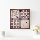 ガラスタイル3D紫色 スクエア壁時計 (ホーム)