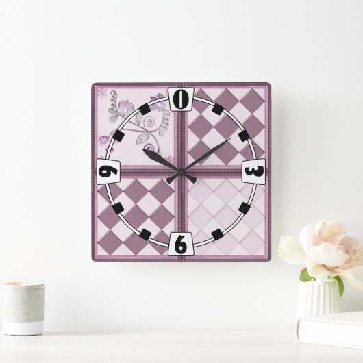 ガラスタイル3D紫色 スクエア壁時計 (ホーム)