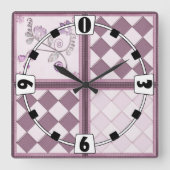 ガラスタイル3D紫色 スクエア壁時計 (正面)