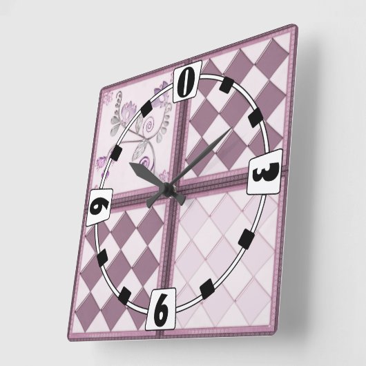 ガラスタイル3D紫色 スクエア壁時計 (傾斜)
