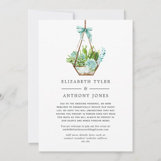 ガラステラリウムの多肉植物 縮小されたゲストリスト 案内状 (正面)