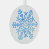ガラスデザイン上の青いスノーフレークオーナメント ガラスオーナメント (正面右)