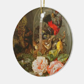 ガラスドームのぶんぶんいう鳥が付いている静物画 セラミックオーナメント (左)