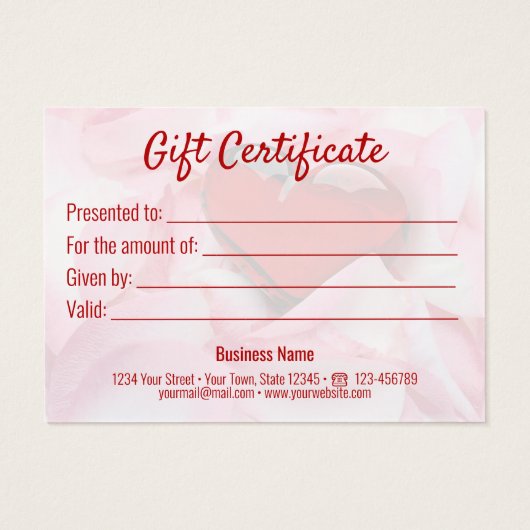 ガラスハートバラ花びらバレンタインデイギフトカード (裏面)