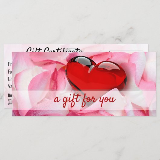 ガラスハートバレンタインデーバラ花びらギフトカード (正面/裏面)