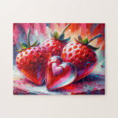 ガラスハート付き赤絵を描イチゴ –  ジグソーパズル (横)