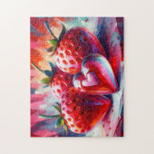 ガラスハート付き赤絵を描イチゴ –  ジグソーパズル (縦)