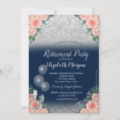 ガラスバルーングリッターフローラネイビーブルーリタイア 招待状 (正面)