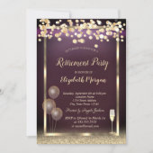 ガラスバルーングリッター金ゴールドブルゴーニュ退職 招待状 (正面)