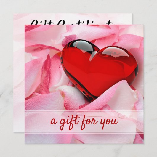 ガラスバレンタインデーハートバラ花びらギフトカード (正面/裏面)