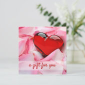 ガラスバレンタインデーハートバラ花びらギフトカード (スタンド正面)