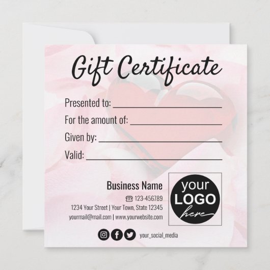 ガラスバレンタインデーハートバラ花びらギフトカード (裏面)